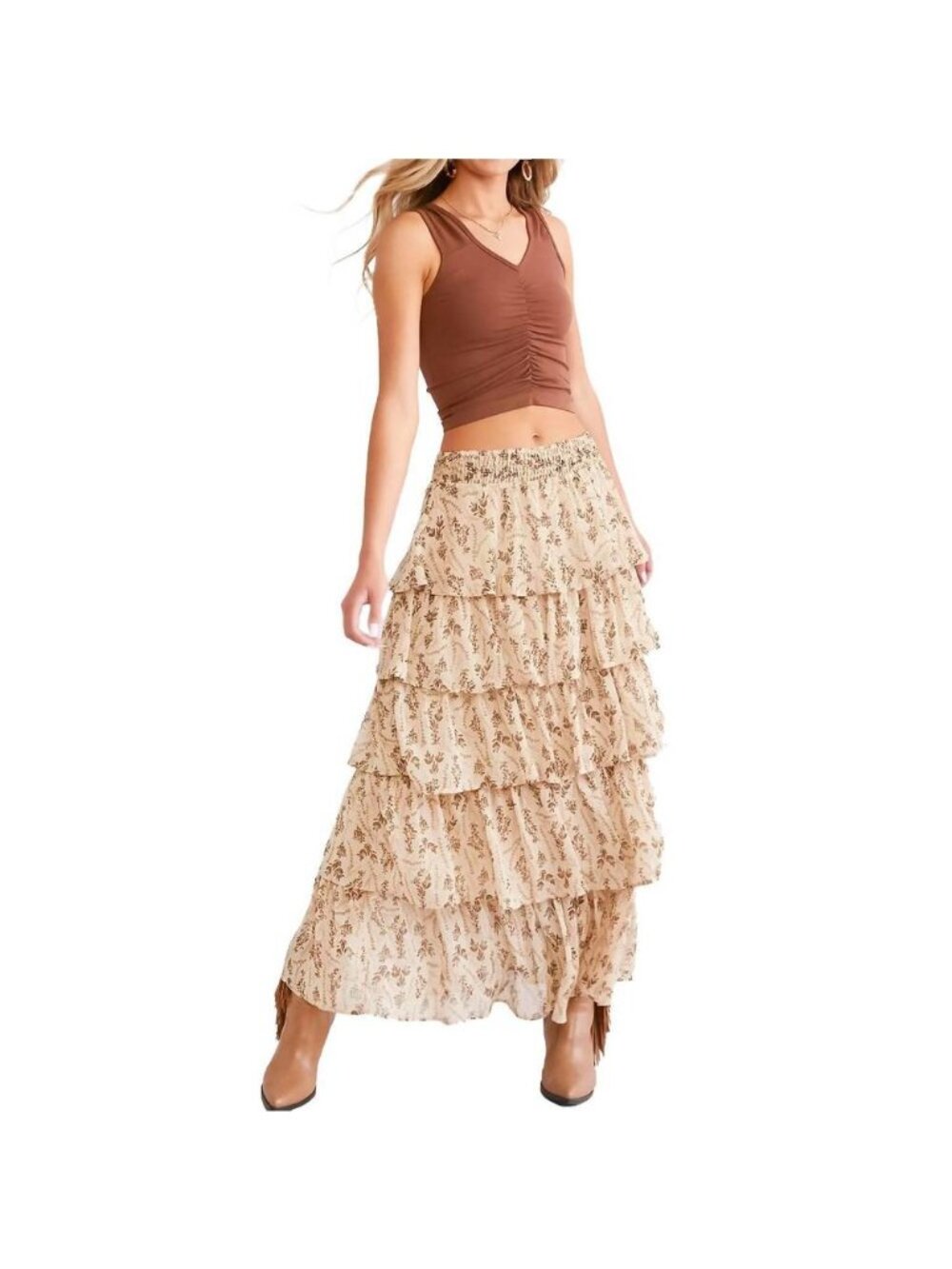 Floral GauzeTiered Maxi Skirt By ILLA ILLA Size L Romantic Boho